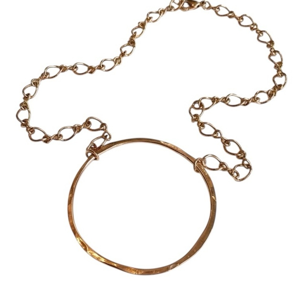 Express Rose Gold Chunky Brutalist Hammered Circle Adjustable Chain Necklace